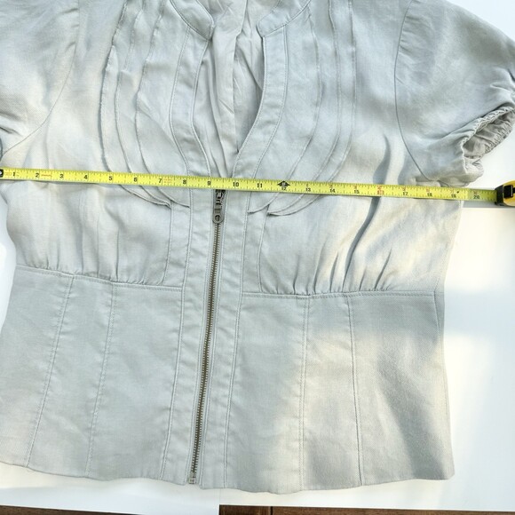 RW & CO Women’s Vintage Grey Jacket Short Sleeve Ruffled Collar 100% Ramie Large - Picture 8 of 15